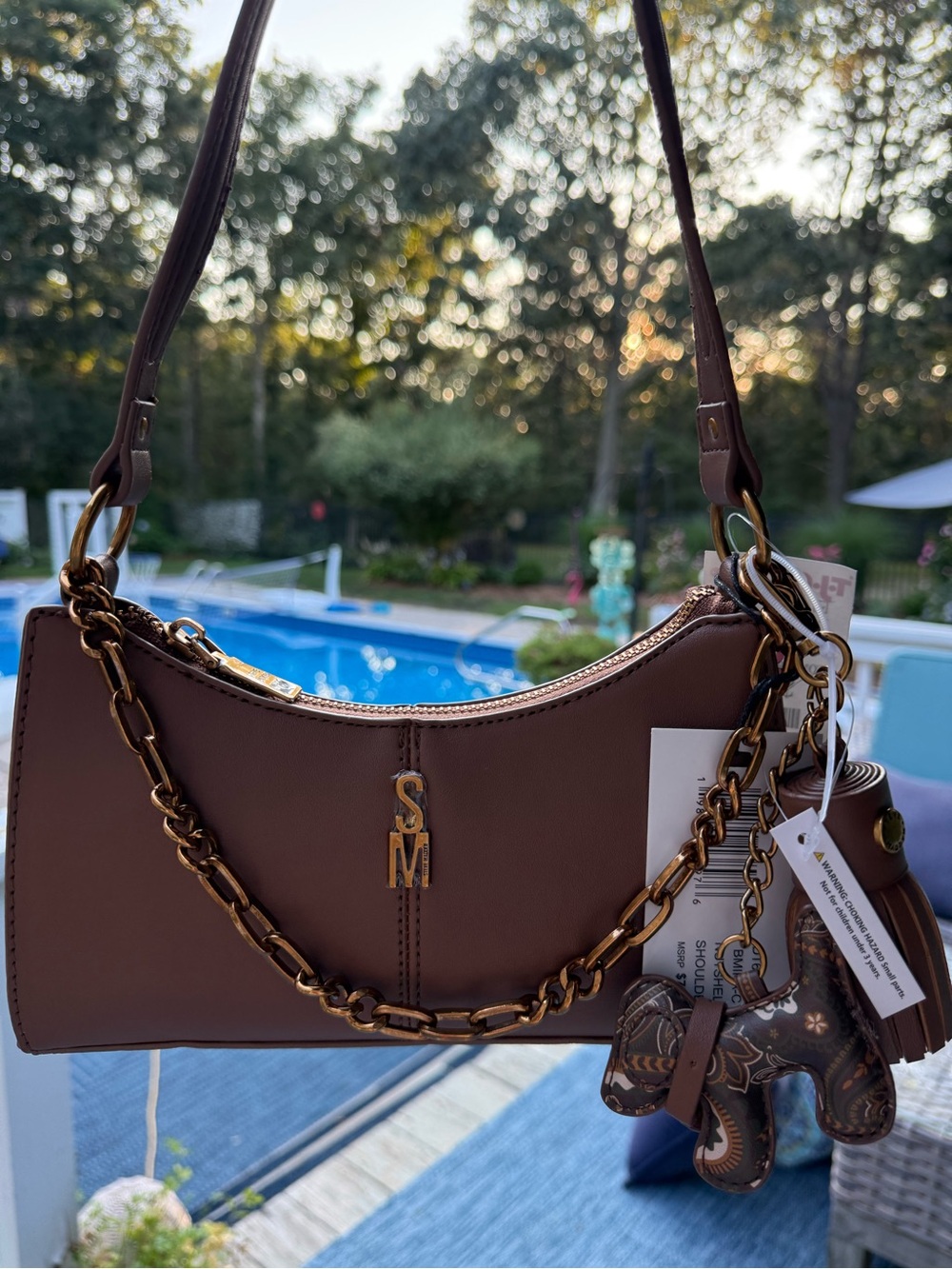 NWT Steve Madden Brown Shoulder Bag with Chain Accent & Dog Charm